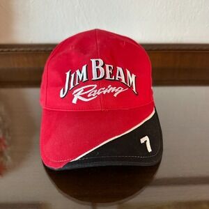 Vintage Robby Gordon Hat Cap Strap Back Red NASCAR Red #7 Jim Beam Racing